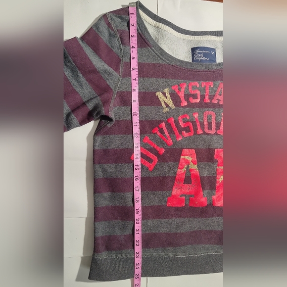 American Eagle Sweatshirt XL Distressed New York State Division One Boxy Striped - Picture 7 of 9